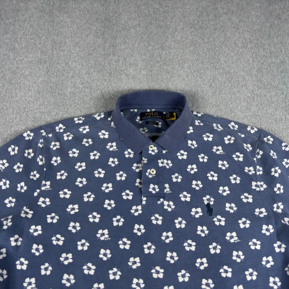 Polo Ralph Lauren Men's L Classic Fit Polo Shirt Blue Floral Blue Pony Preppy